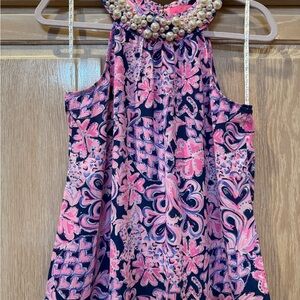 Lilly Pulitzer Pink and Navy Pearl-Embellished Top size S